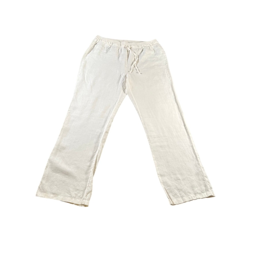 Company Ellen Tracy Women Off White Linen Blend Drawstring Elastic Waist Pants M